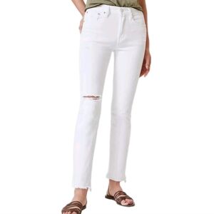 EDWIN Bree High-Rise Destructed Slim Jean In Optic White Size 29